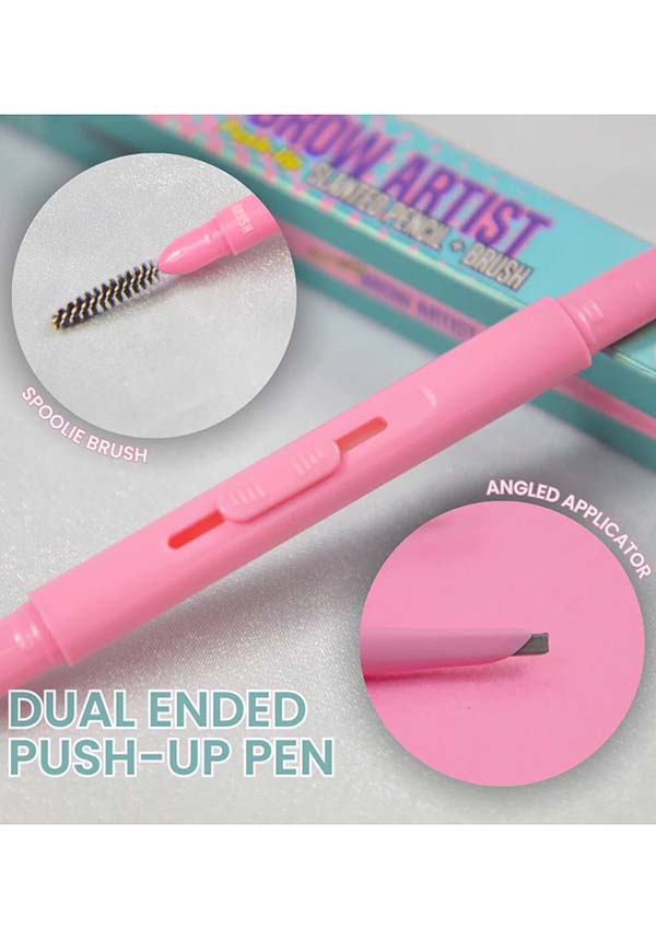 Rude Cosmetics Dual Ended Ultimate Brow Artist Push - Up Slanted Pencil and Brush in Neutral Brown