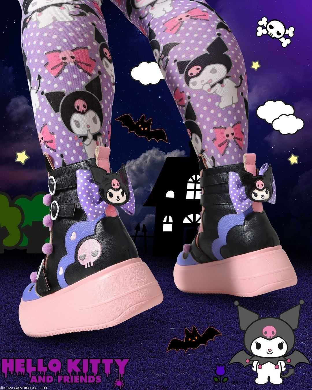 Stay Spooky Kuromi Inspired Platform Ankle Sneakers for an Edgy Look
