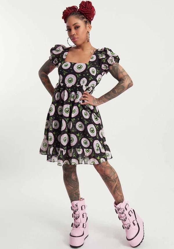 Eye - Catching Jeepers Peepers Cream Polyester Puff Dress