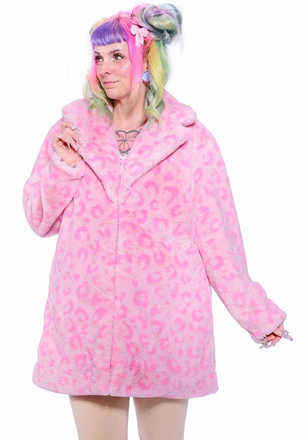 My Violet's Sarah-Jean Soft Pink Leopard Print Faux Fur Women's Coat