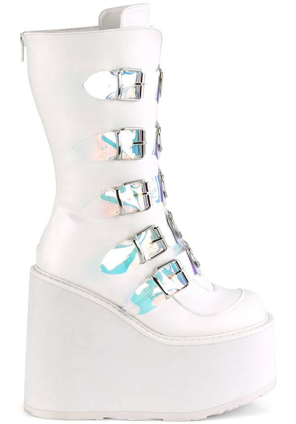 PREORDER! White Vegan Leather SWING-230 Mid-Calf Boots