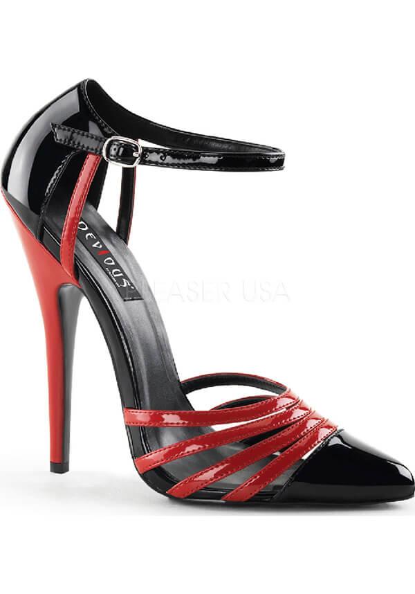 PREORDER: DOMINA-412 Two-Tone Black/Red Strappy Stiletto Heels
