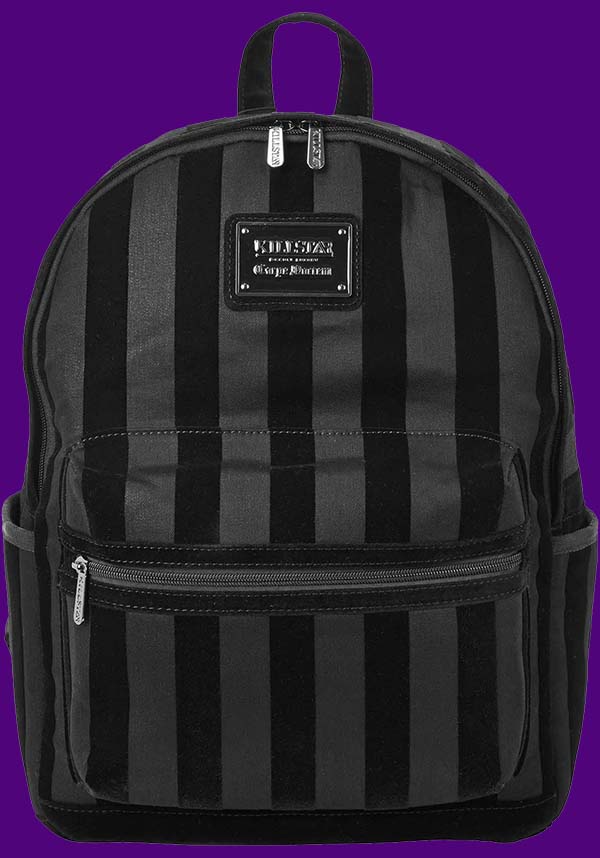 Striped Statement Denim Backpack with Adjustable Straps