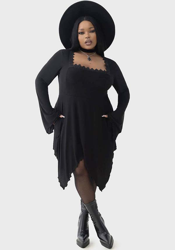 Soft and Stretch Lacerated Mini Dress with Lace Trim