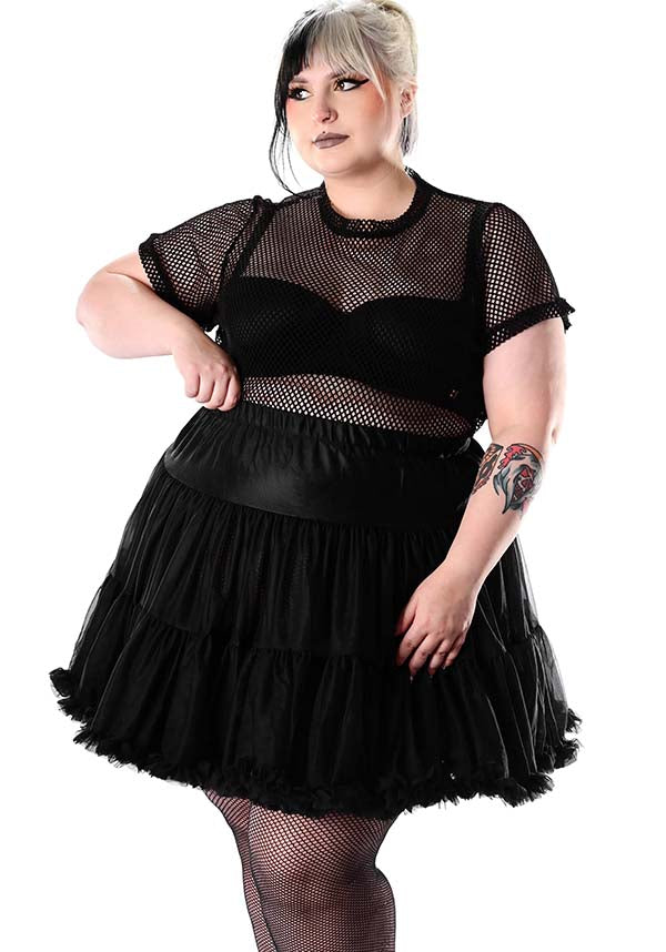 Black Adjustable Elastic High Waisted Petticoat for Versatile Wear