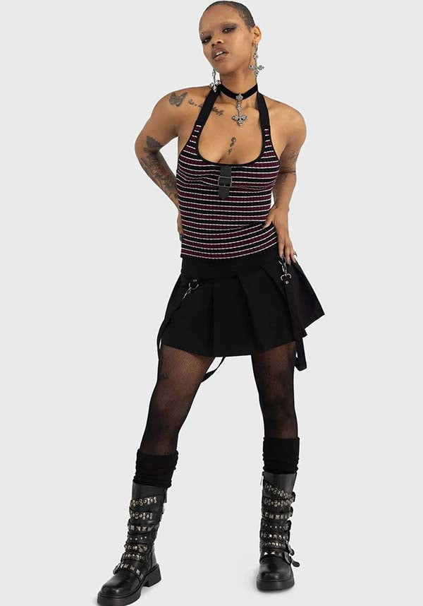 Banished Women's Striped Halter Neck Ribbed Knit Top | VEST*