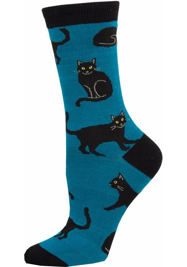 Organic Bamboo Blue Black Cat Design Socks for Comfort