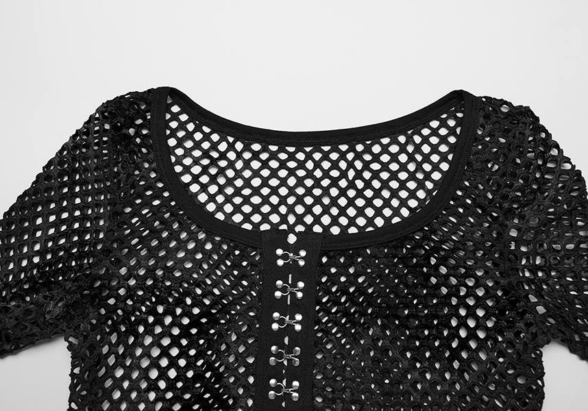 Punk Rave Badriyah Black Fishnet Long - Sleeve Crop Top