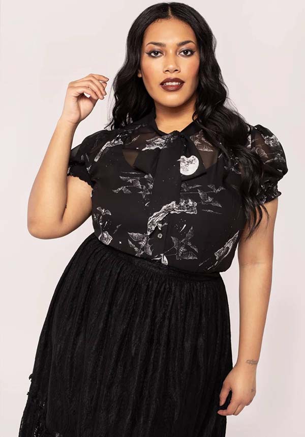 Hell Bunny's Enchanting Night Sky Chiffon Semi - Fitted Top