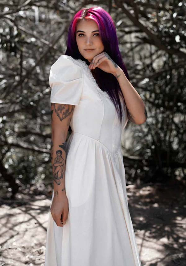 Elegant Ivory Gothic Dress by Lively Ghosts with Lace Details