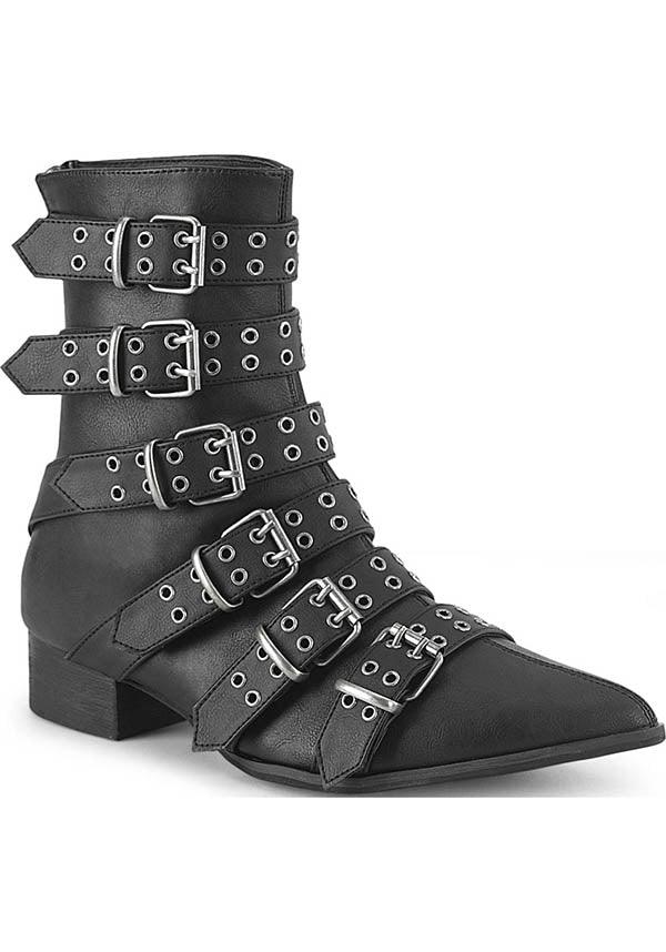 Pre-Order Demonia WARLOCK-70 Black Pointed Toe Winklepicker Style Calf High Boots