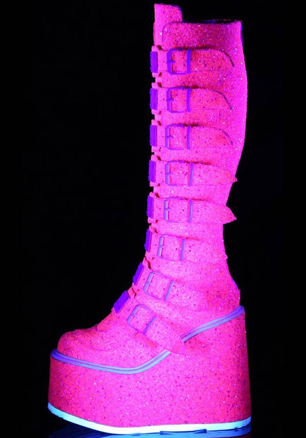 PREORDER! Pink Glitter SWING-815UV Platform Knee-High Boots
