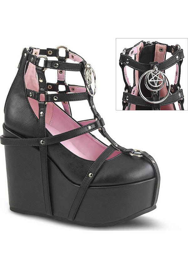 PREORDER: Black Poison-25-1 Wedge Platform Cage Boots