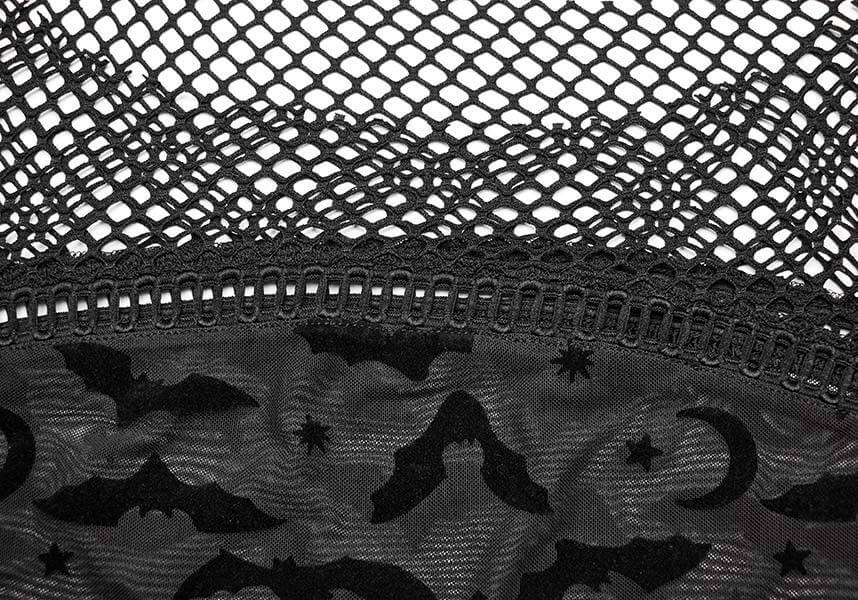 Gothic Bat Pattern Elasticated Mesh T-Shirt for Plus Sizes