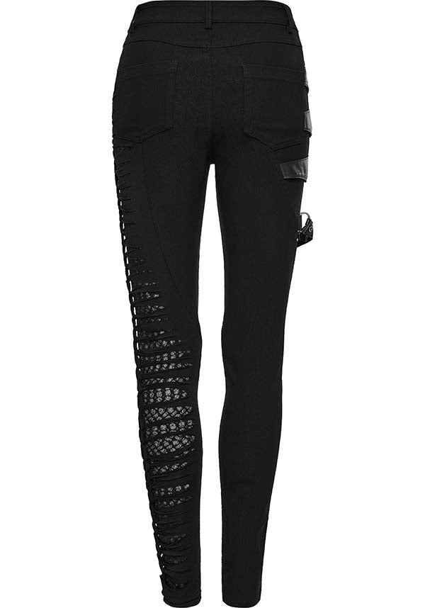 Punk Rave Rue Distressed Elastic Jeans with Asymmetric Design