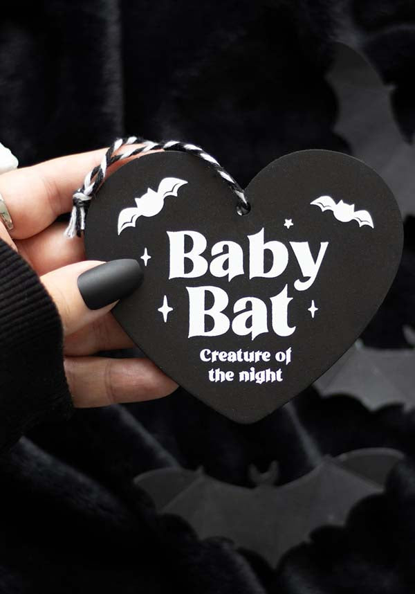 Gothic Baby Bat Hanging Heart Sign - A Sweet Keepsake