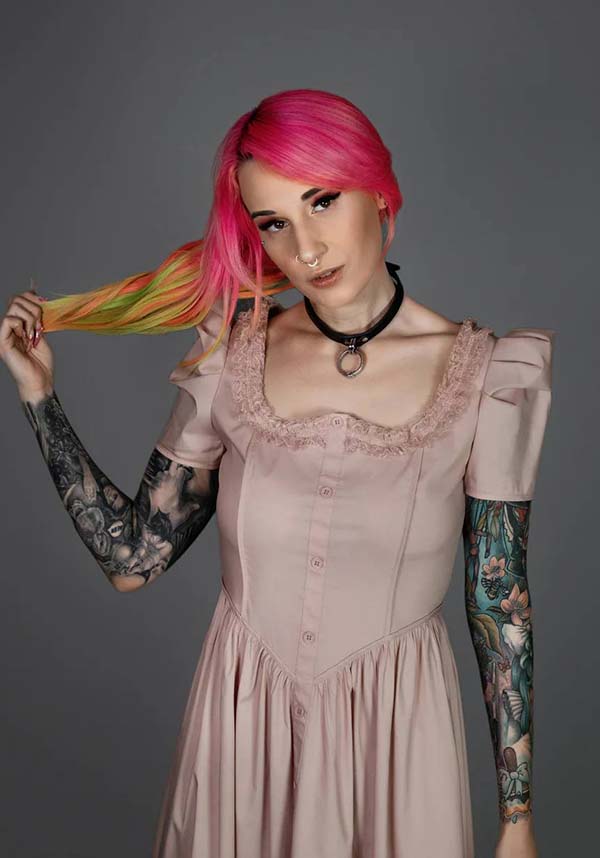 Lively Ghosts' Pastel Rose Gothic Lace Dress - Timeless Elegance