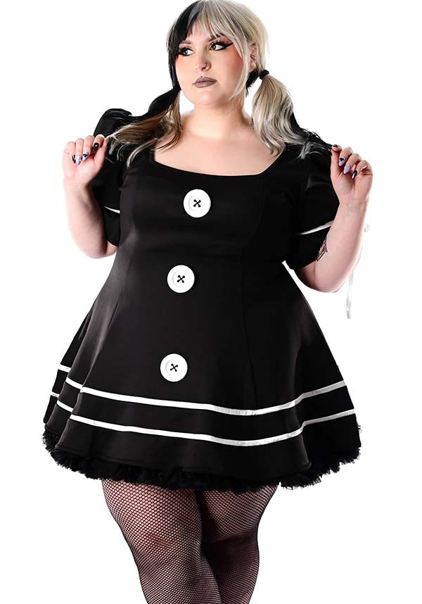 Foxblood's Charming Dolly Women's Dress with Puff Sleeves and Acrylic Buttons