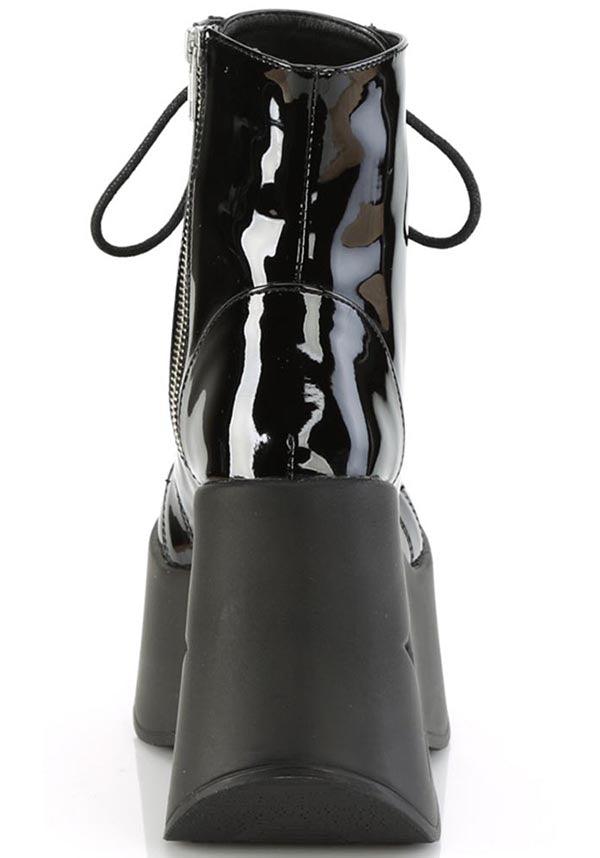 DYNAMITE-106 Black Patent Platform Wedge Lace-Up Ankle Boots [Pre-Order]
