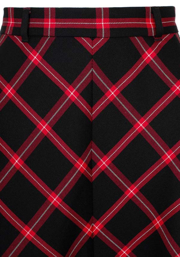 Hell Bunny Women's Janine Red and Black Tartan Midi Skirt