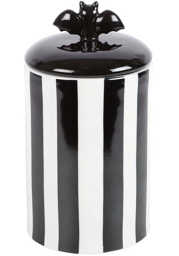 Black and White Striped Ceramic Bat Storage Jar - Ideal for Unique Collectors