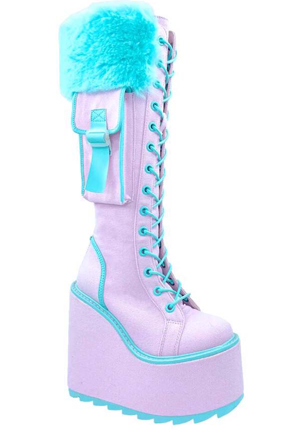 Stylish Pink & Baby Blue Fur Platform Boots for Trendsetters