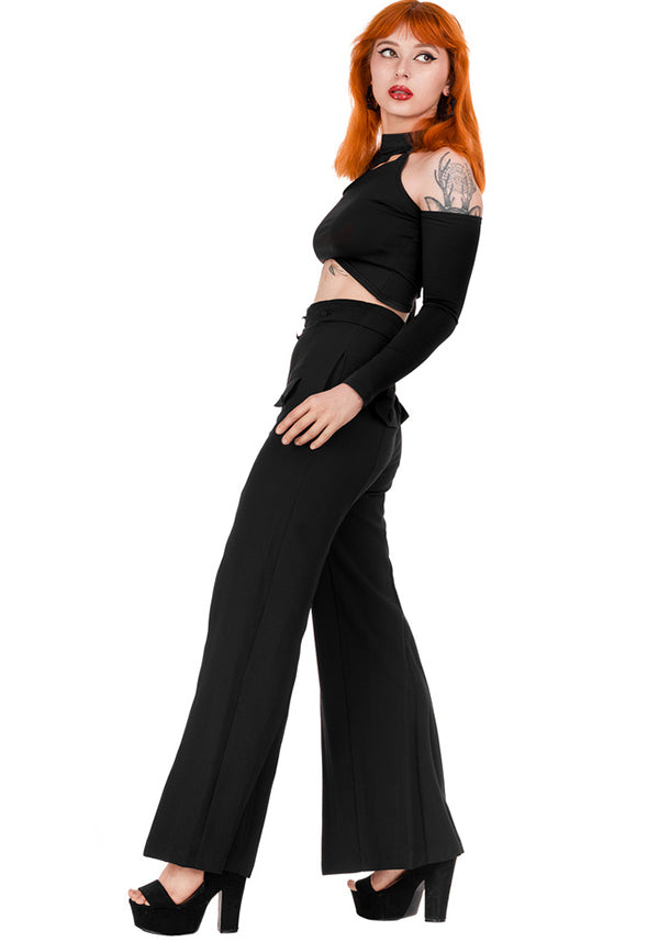 Restyle's Gothic Loretta Crescent Sky High Flared Pants for Corporate Goth Babes