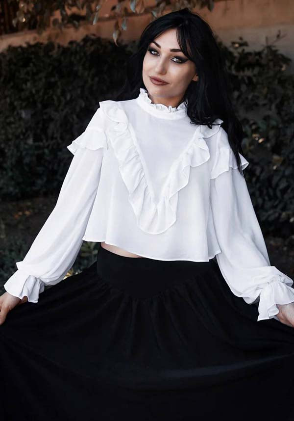 Vintage-Inspired Phantasm Long Sleeve Chiffon Top