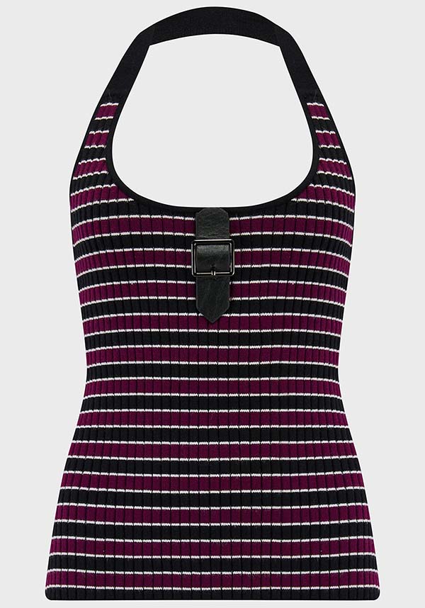 Banished Women's Striped Halter Neck Ribbed Knit Top | VEST*