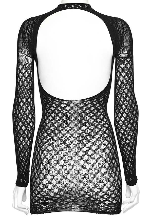 Punk Rave Super Elastic Thorn Mesh Cutout Mini Dress