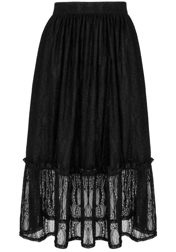 Hell Bunny Rhea Midi Lace Skirt with Black Stripes for Vintage and Gothic Styles