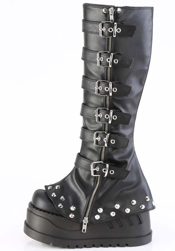 Demonia STOMP-223 Knee-High Black Platform Boots [Pre-Order]