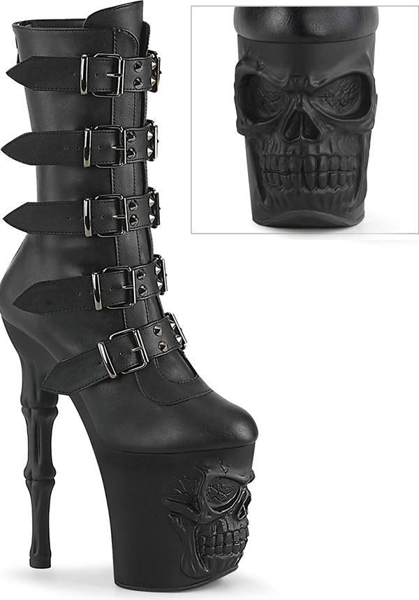 RAPTURE-1052BK Black Platform Mid Calf Boots for Preorder