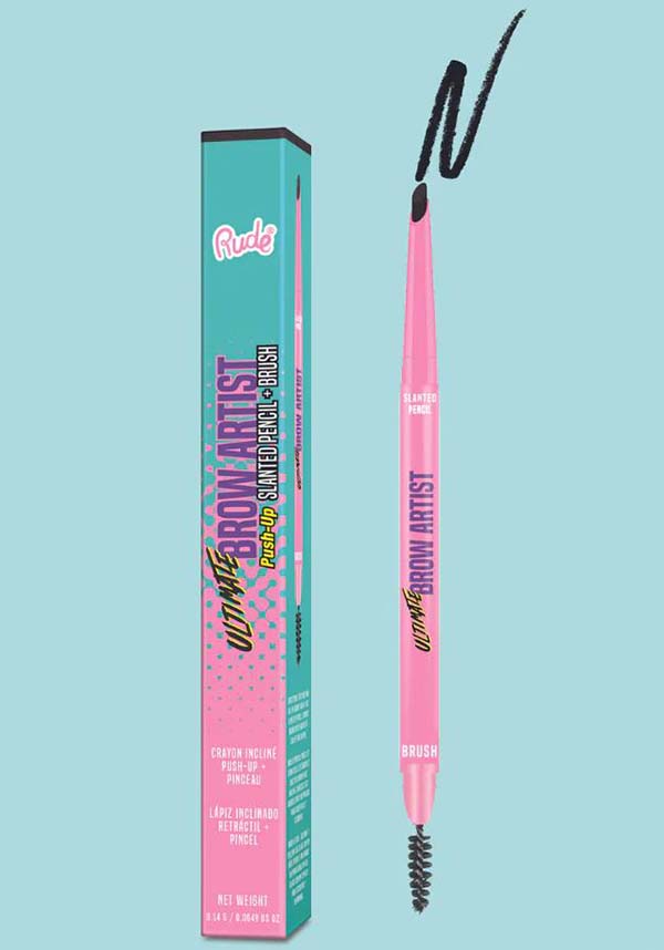 Black & Brown Slanted Push - Up Brow Pencil and Brush Set by Rude Cosmetics