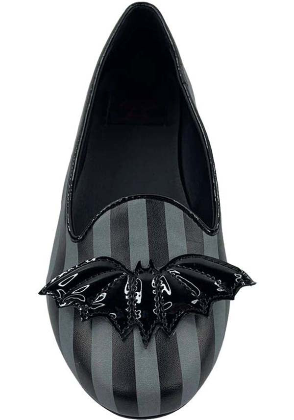 Strangecvlt's Stylish Grey/Black Striped Lydia Bat Flats