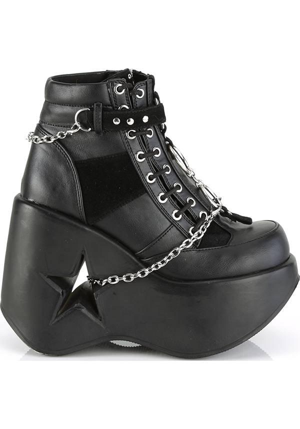 DYNAMITE-101 Black Star Cut-Out Platform Wedge Shoes [Preorder]