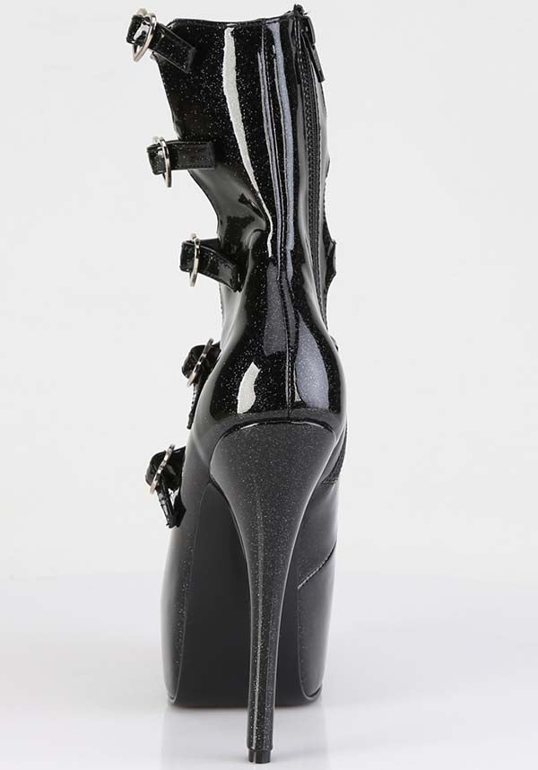 TEEZE-23 Platform Heels in Black Glitter Patent Finish - Preorder Now