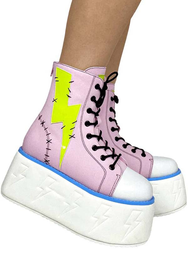 Jolt Pink and Green Platform Sneakers Inspired by Frankie Stein from MONSTER HIGH