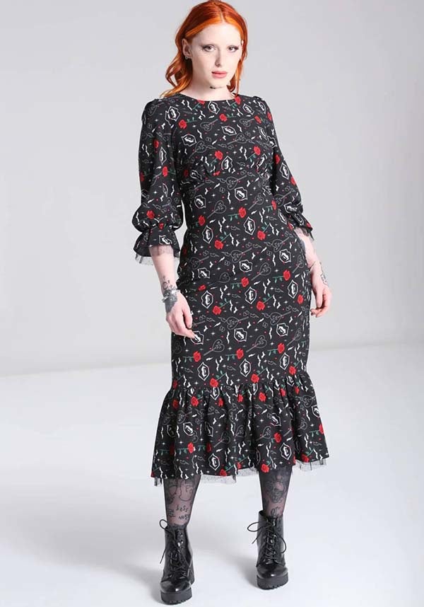 Hell Bunny's Enchanting Lilith Black Maxi Dress for Alternative Fashion Lovers