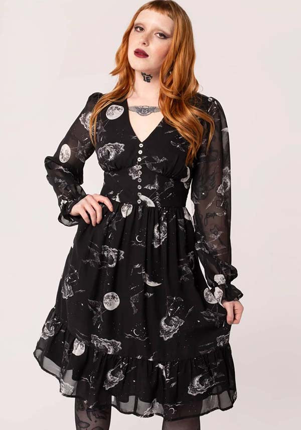 Hell Bunny's Celestial Mini Dress with Star Sign Graphics
