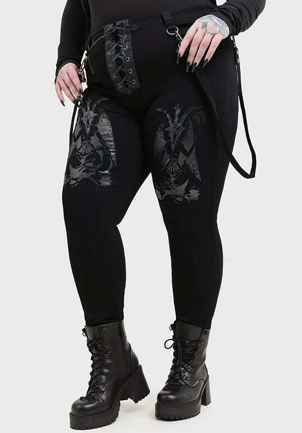 Baphster Branded Stretchable Cotton Jeans with Gloss Print and Detachable Straps