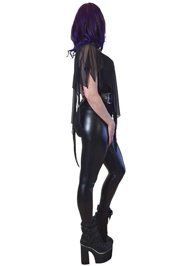 Leutogi Black Mesh Bat Wing Poncho Style Women's Top
