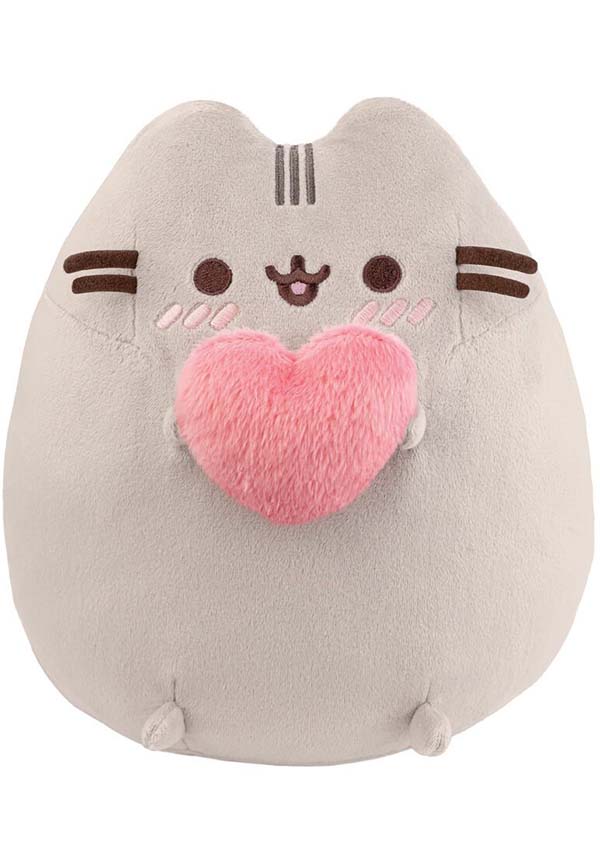 Adorable Pusheen Plush Toy Holding a Pink Fluffy Heart
