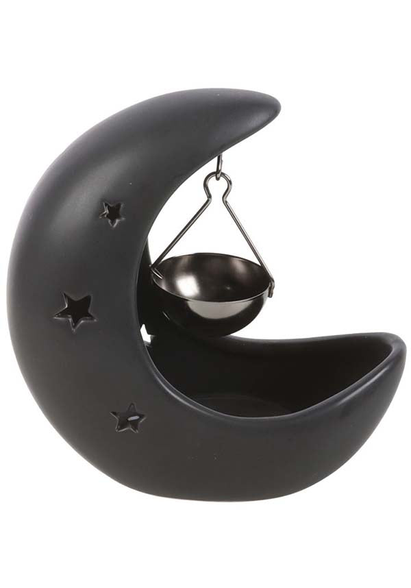 Elegant Hanging Black Crescent Moon Oil Burner for Magical Home Decor