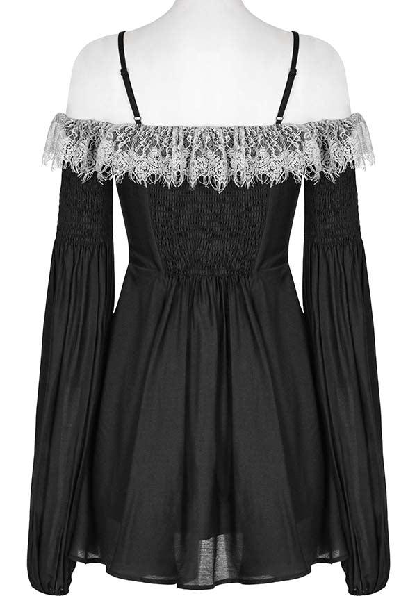 Sweet Girl Gothic-Inspired Off-Shoulder Chiffon Autumn Dress with Lace Accents