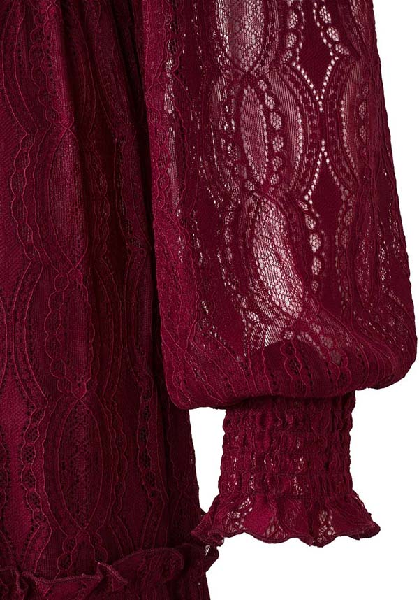 Hell Bunny's Enchanting Burgundy Lace Rhea Maxi Dress
