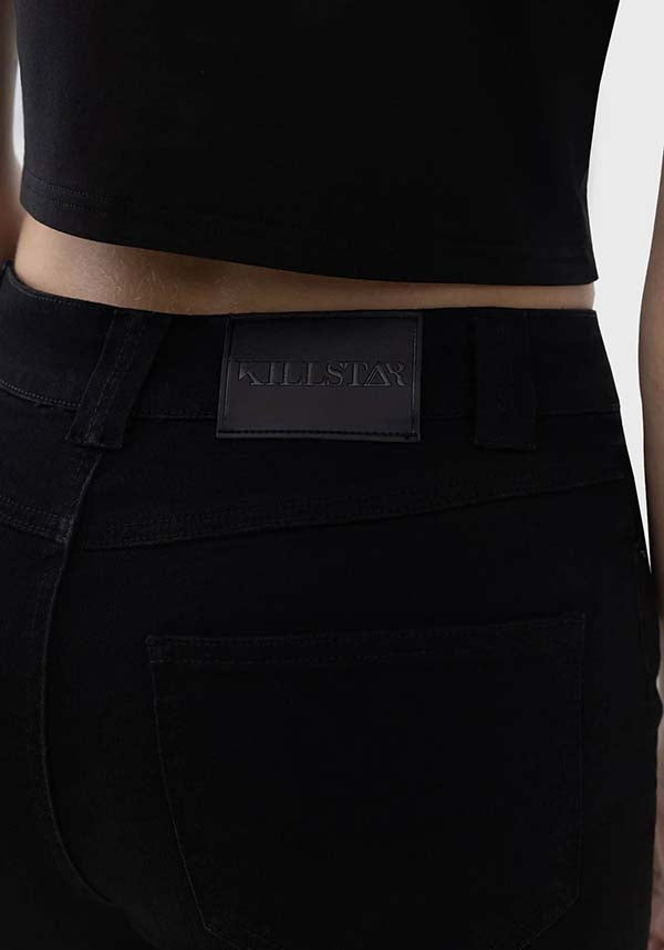 Perseis Flared Cotton Trousers with PU Branded Patch