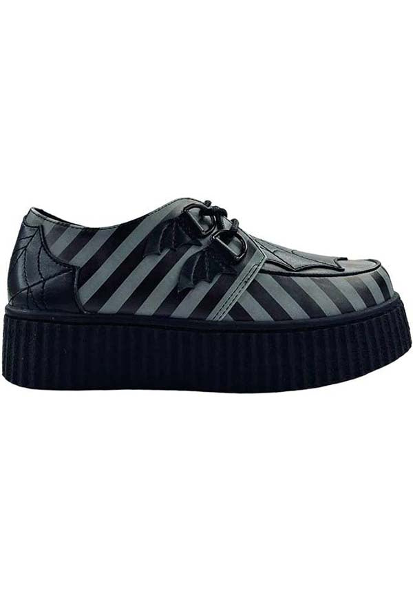 Strangecvlt Krypt Web Stripe Grey/Black Creepers - Alternative Fashion Statement