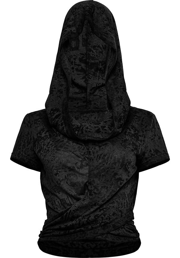 Priscilla Gothic Style Ruched Hooded Fashion Top for Modern Fashion Lovers