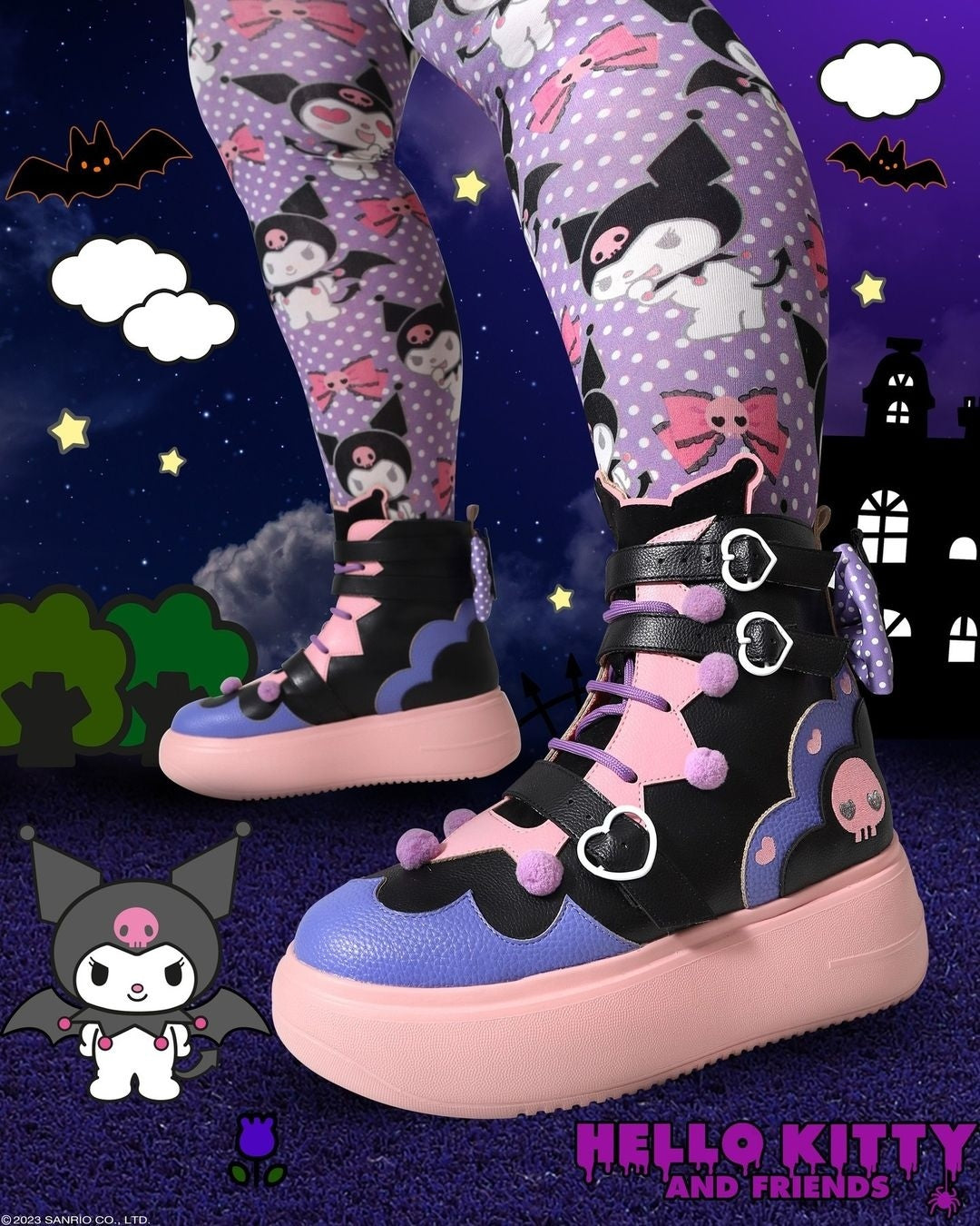 Stay Spooky Kuromi Inspired Platform Ankle Sneakers for an Edgy Look